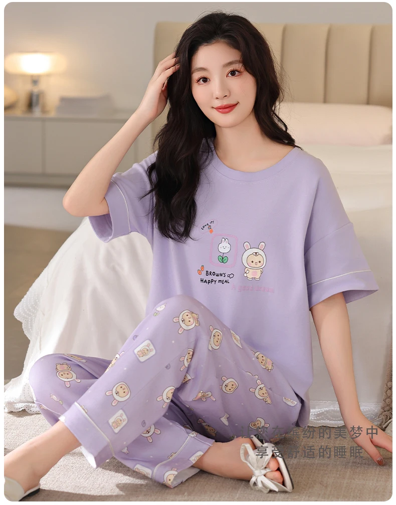 3-Piece Cotton Short Sleeve Summer Sleepwear — Image 28