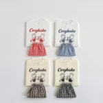 Kids' T-Shirt and Plaid Shorts Set with Teddy Bear Print — Image 2