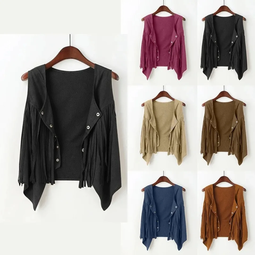 Suede-Feel Vest with Fringe and Studs