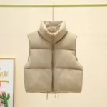 Cropped Winter Stand Collar Vest with Front Zipper — Image 4