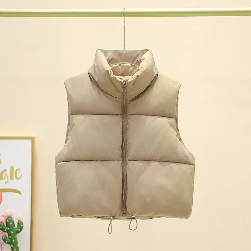 Cropped Winter Stand Collar Vest with Front Zipper