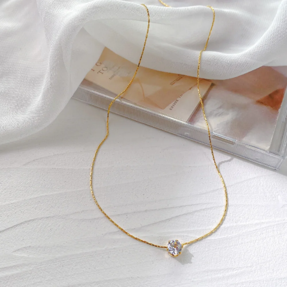 Dainty Gold-Plated Necklace with Zircon Stone