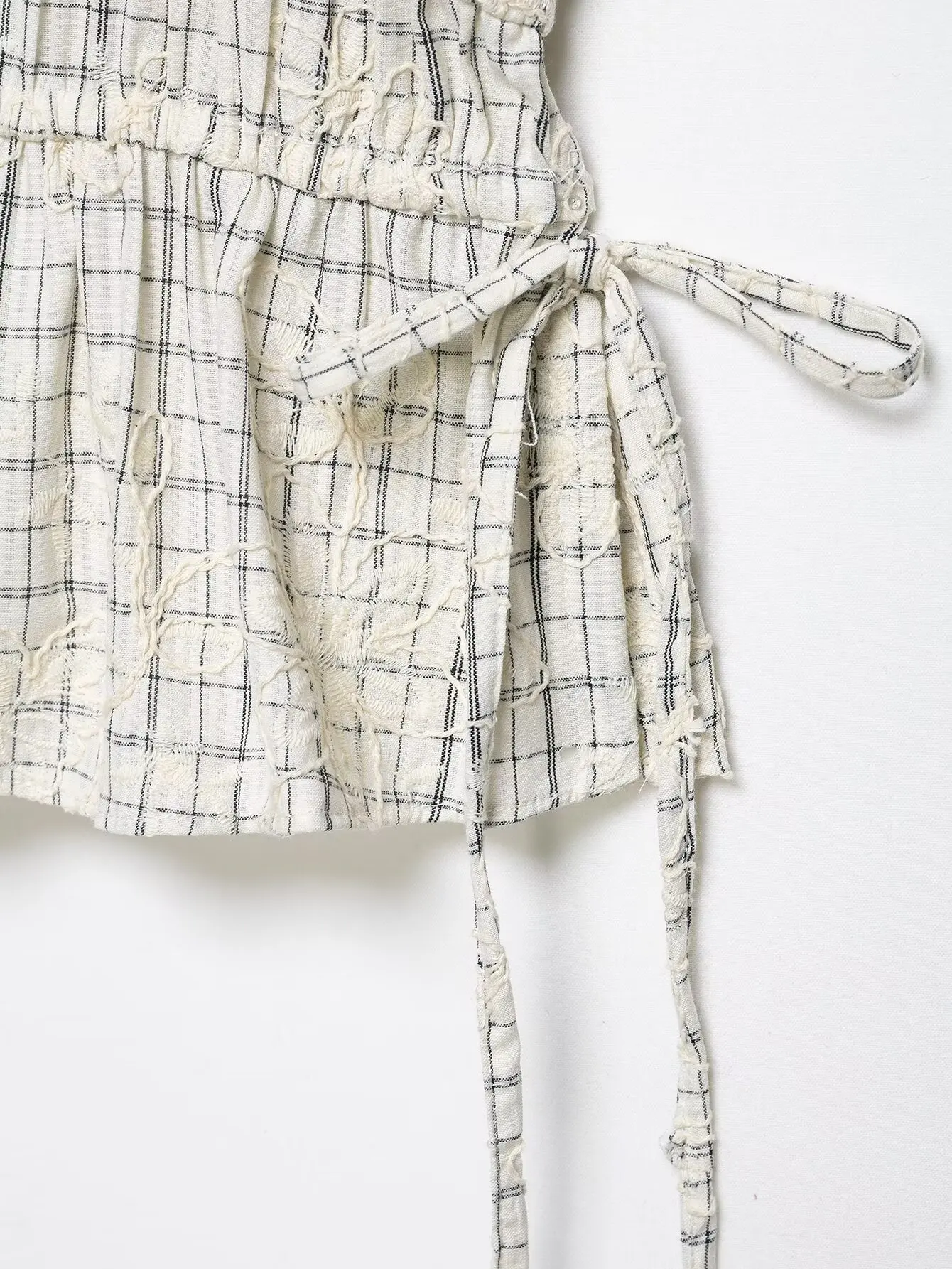 Plaid Blouse and Skirt Set with Embroidery and Bow