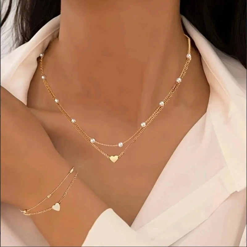Faux Pearl and Heart Jewelry Set