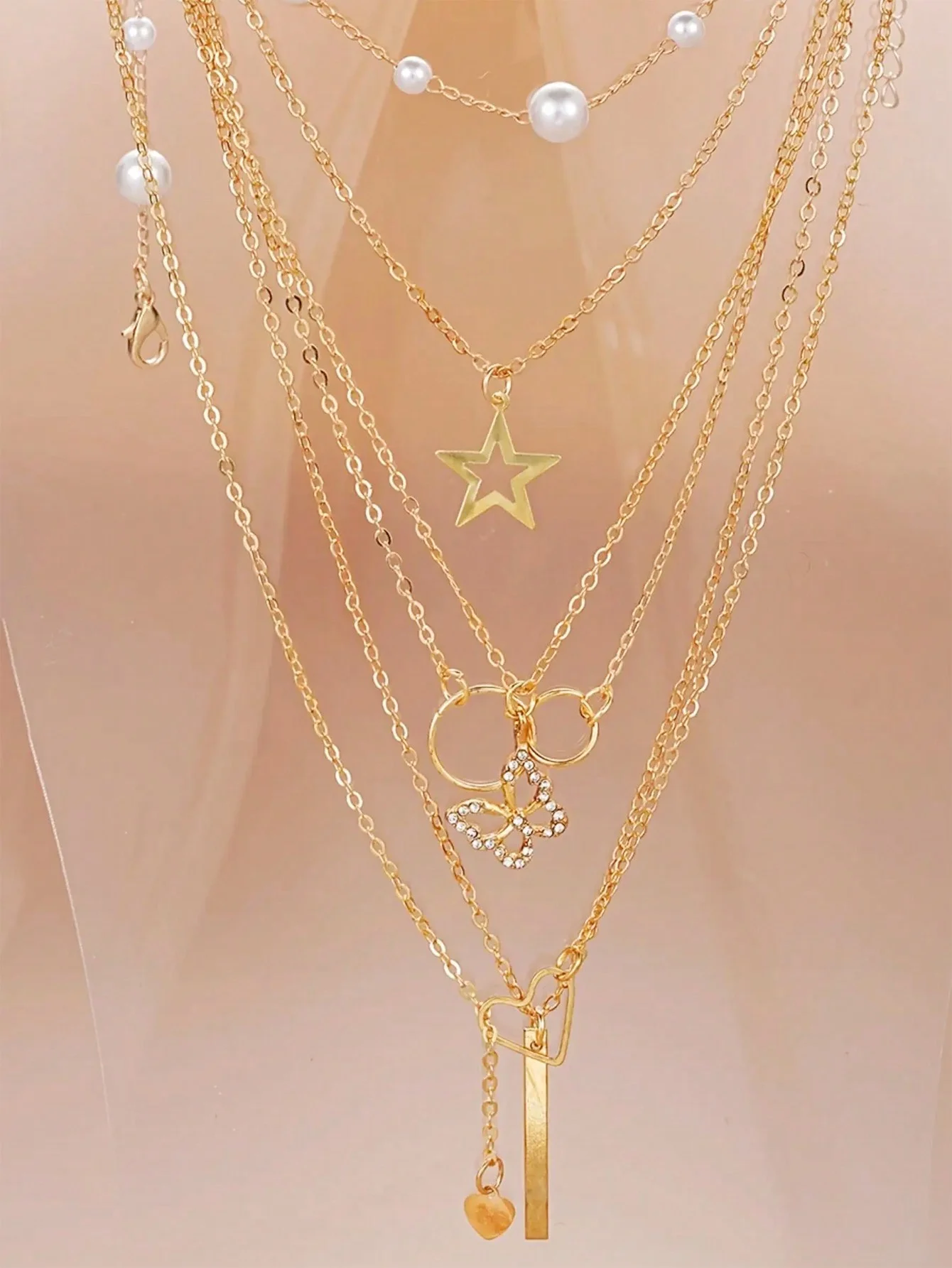 Pearl Earrings and Multi-Layer Necklace Set