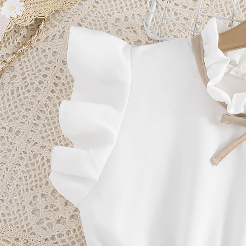 Girls' White Dress with Khaki Skirt