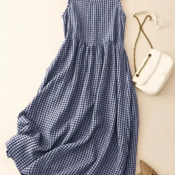 Sleeveless Plaid Summer Dress