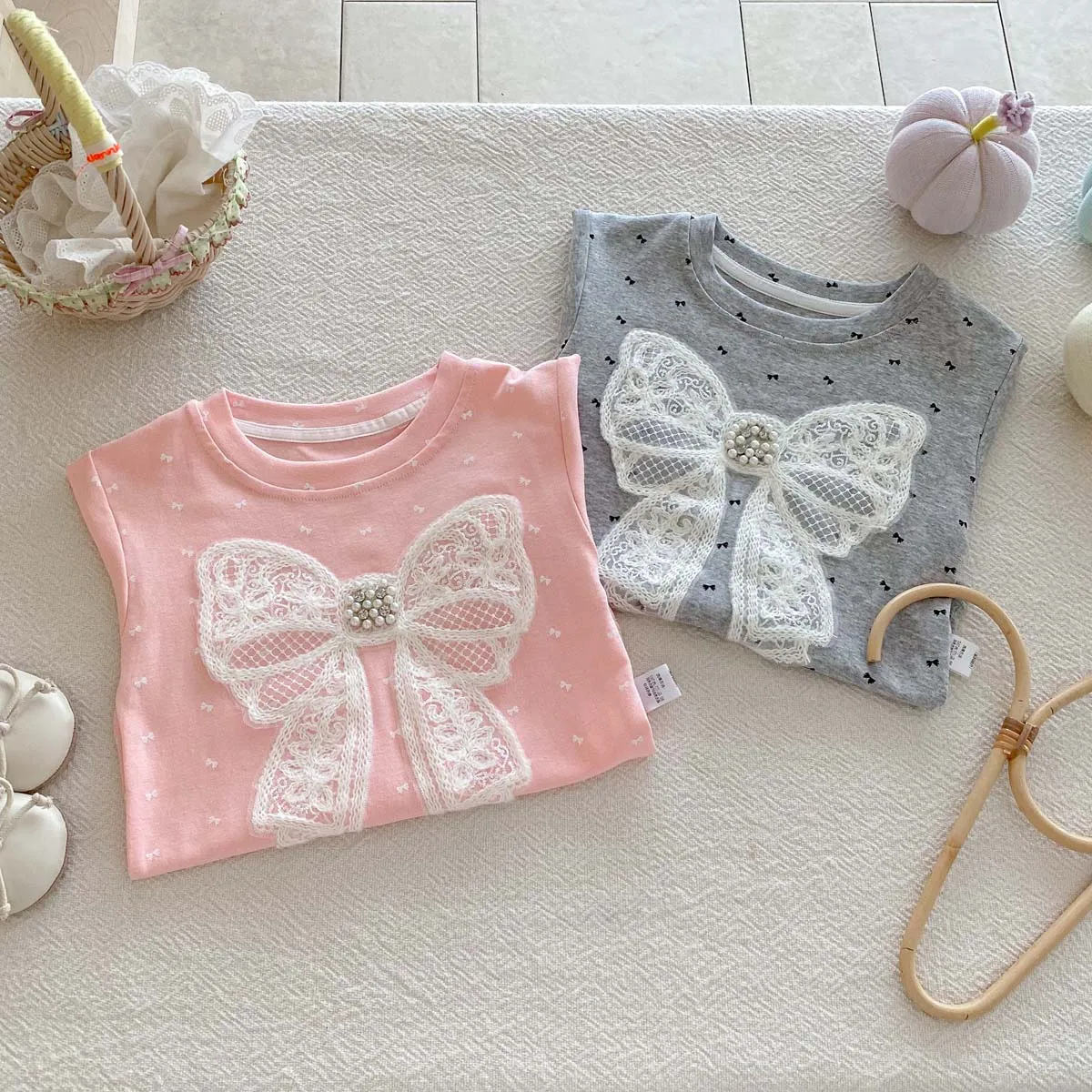 Girls' Pearl Short Sleeve Summer Top with Bow — Image 12