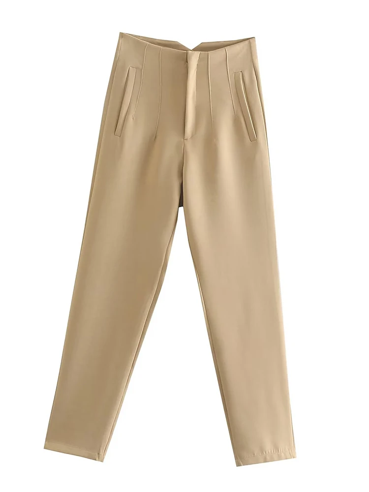 High Waist Straight Pants with Pockets and Front Zipper
