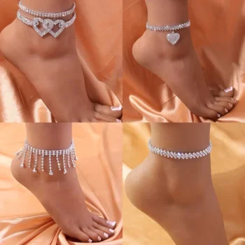 Rhinestone Anklet with Chain
