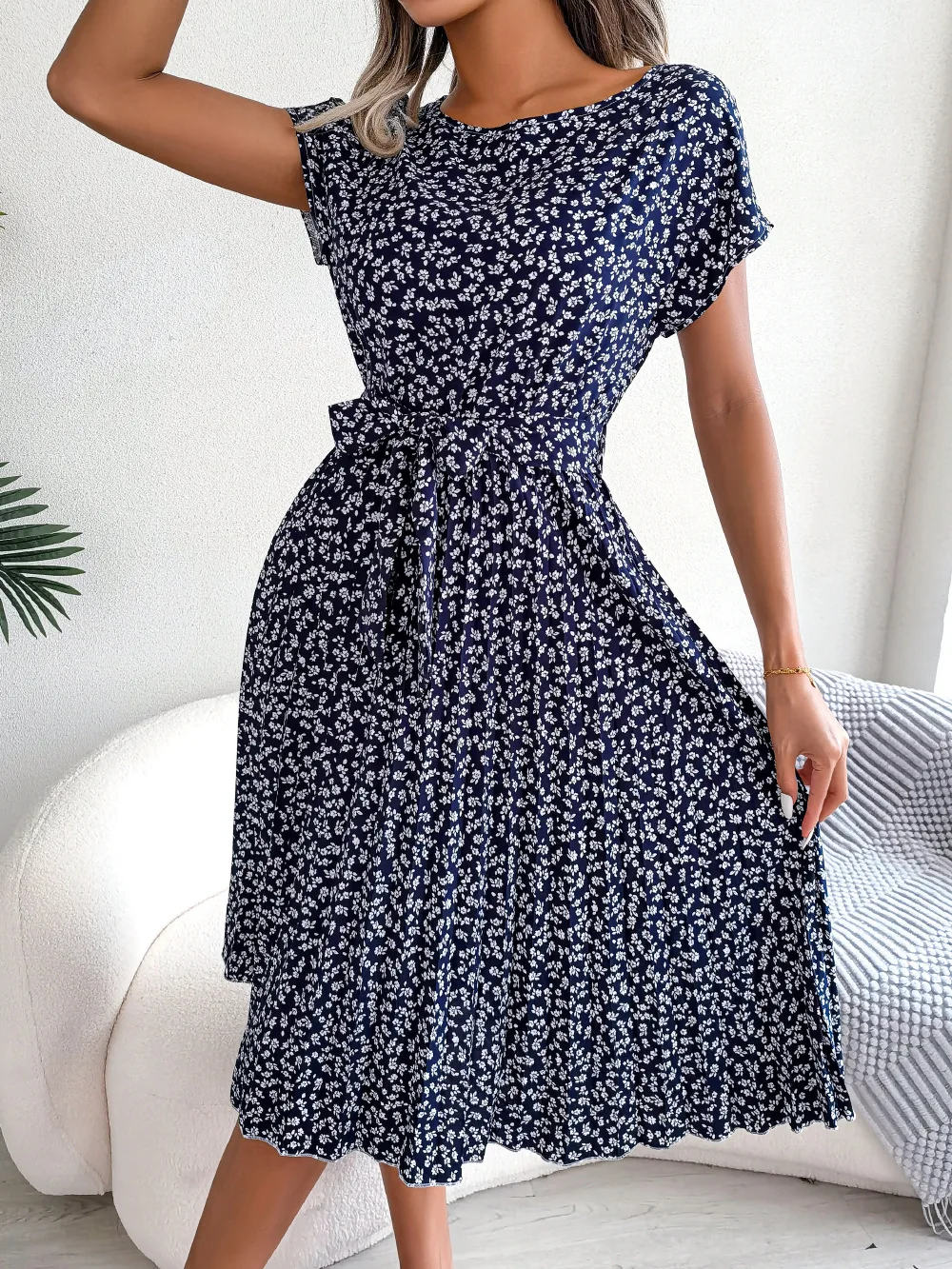 Short Sleeve High-Waisted Dress