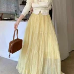 Fitted Pleated Skirt with Elastic Waist — Image 4