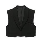 Cropped Sleeveless One-Button Vest with Turn-Down Collar — Image 5