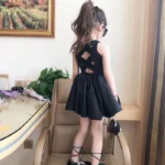 Girls' Black Dress with Tulle Skirt