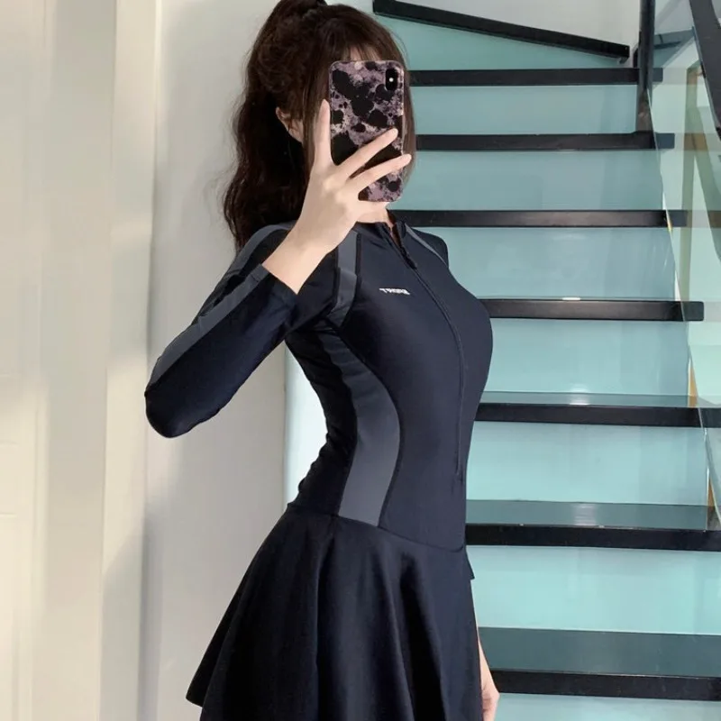 Long Sleeve Sports Swimsuit with Front Zip
