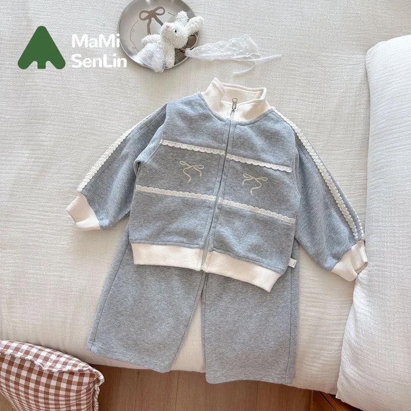 Girls' 2-Piece Casual Autumn Set with Zipper