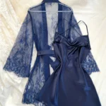 Sleep Set with Strappy Nightgown and Light Lace Robe — Image 2