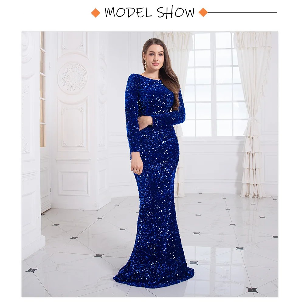 Long Sleeve Sequin Mermaid Evening Dress with Train