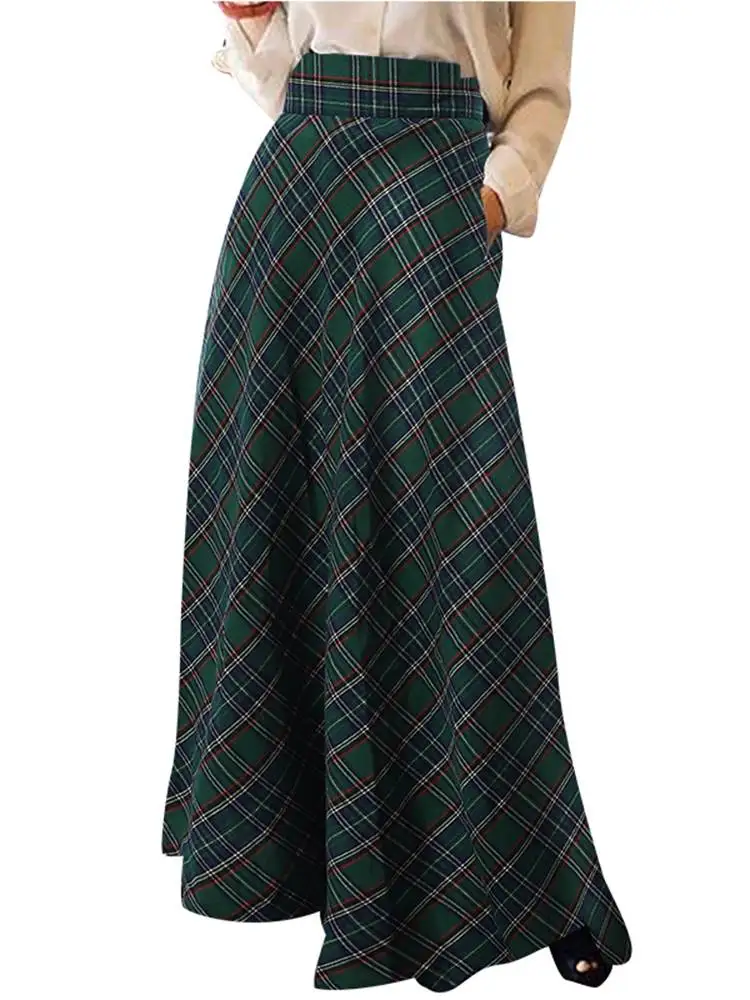 Long Plaid Skirt for Autumn