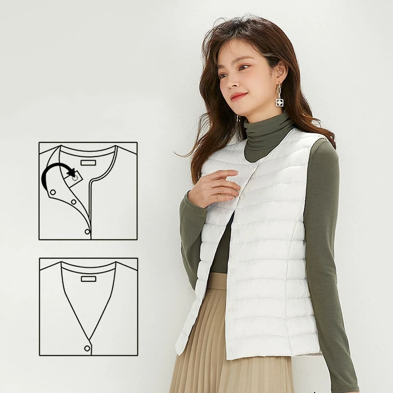 Lightweight Sleeveless Down Vest with Full Opening and Pockets