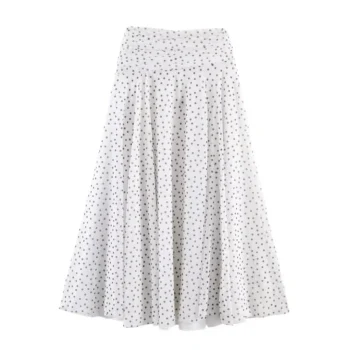 Polka Dot Pleated High-Waisted Long Skirt