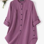 Loose Long Sleeve Shirt with Curved Hem