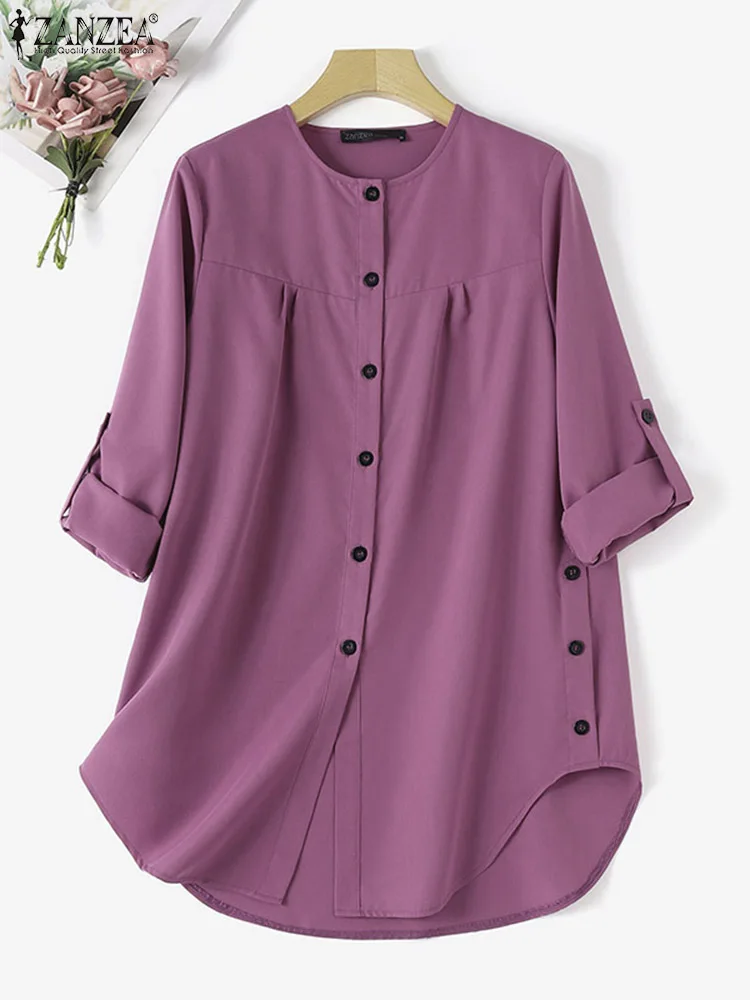 Loose Long Sleeve Shirt with Curved Hem