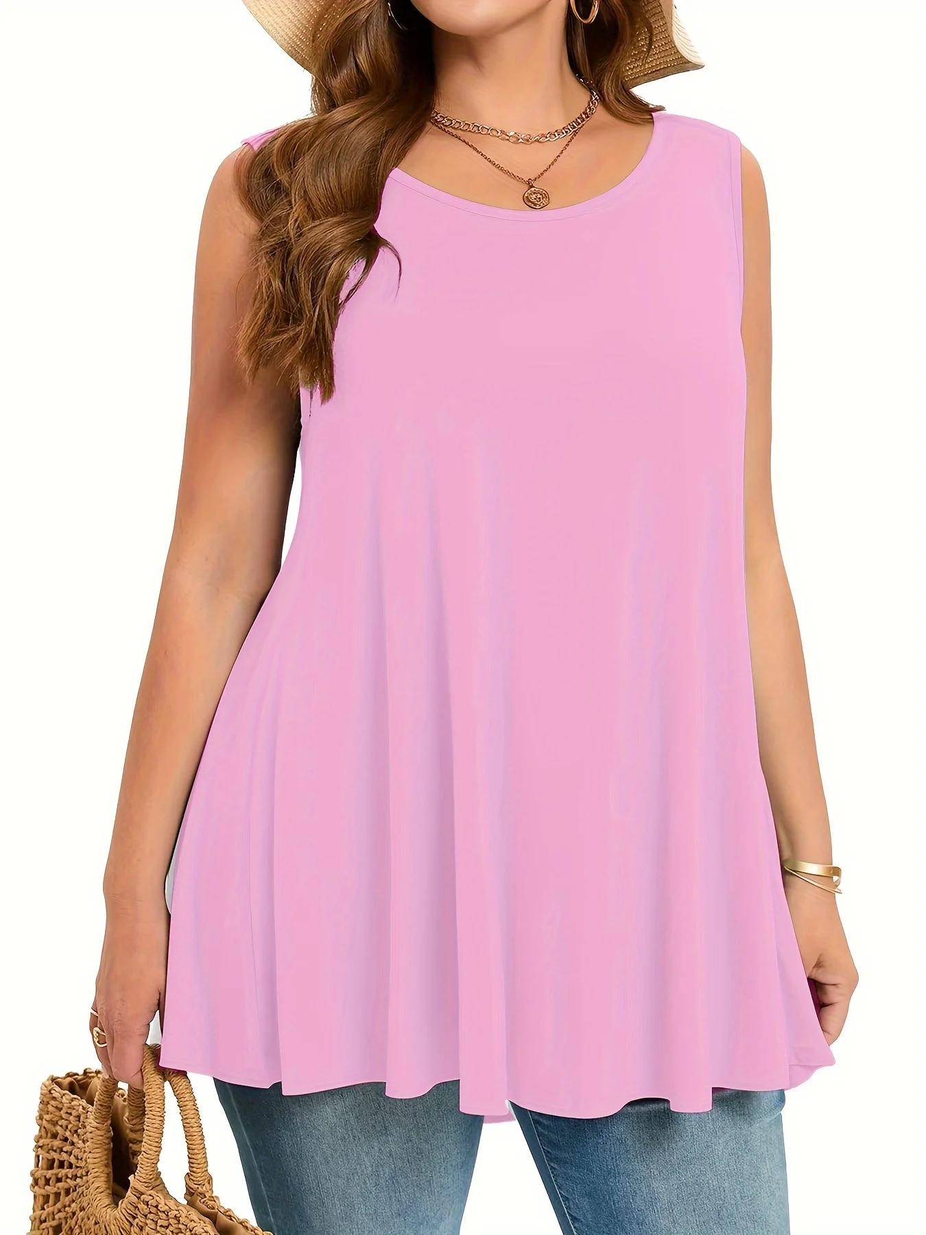Solid Sleeveless Round Neck Top