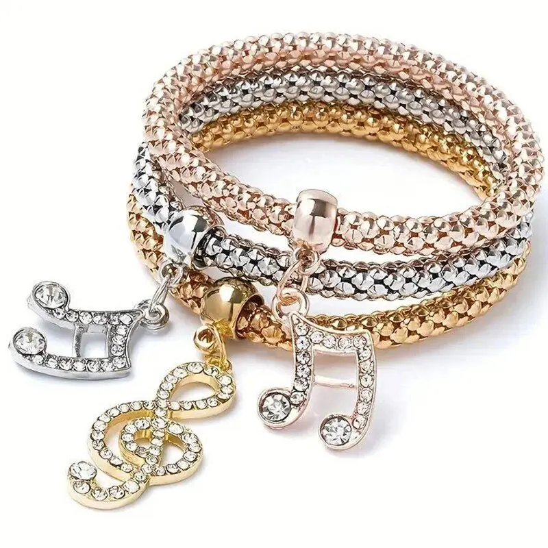 3-Piece Heart Lock and Key Bracelet Set
