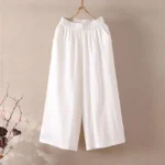 Ankle-Length Wide-Leg Pants with Elastic Waist and Side Pockets — Image 4