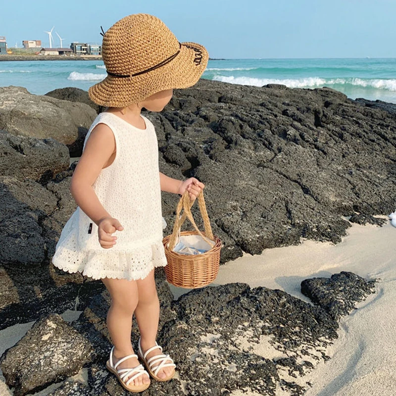 Girls' White Openwork Lace Summer Set