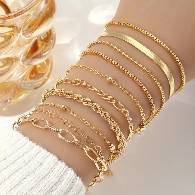 10-Piece Flat Chain Bracelet Set