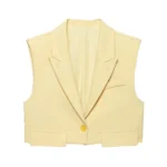 Cropped Sleeveless One-Button Vest with Turn-Down Collar — Image 2