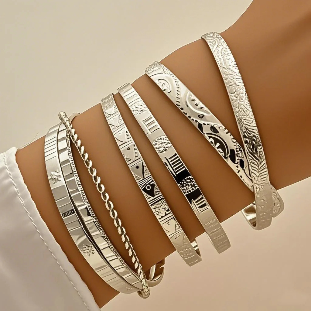7-Piece Engraved Metal Bracelet Set
