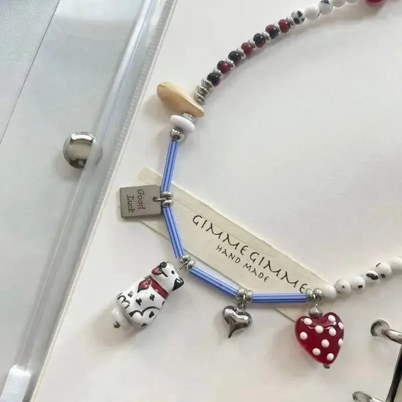 Cute Dalmatian Dog Beaded Necklace