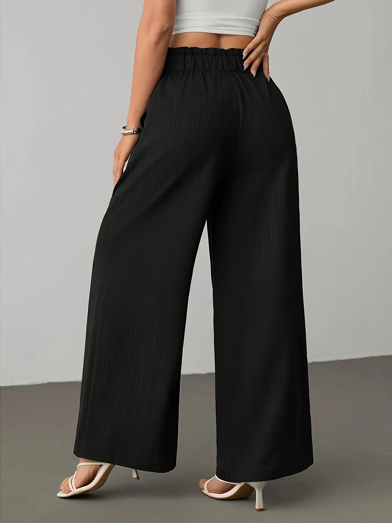 Striped Ruffled Wide-Leg Pants