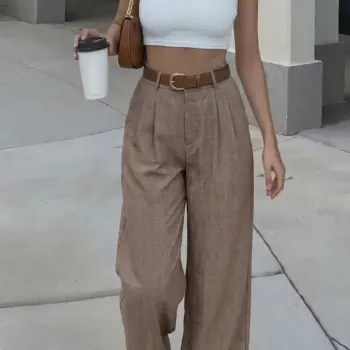 Elegant Stretchy High-Waisted Pants with Pocket