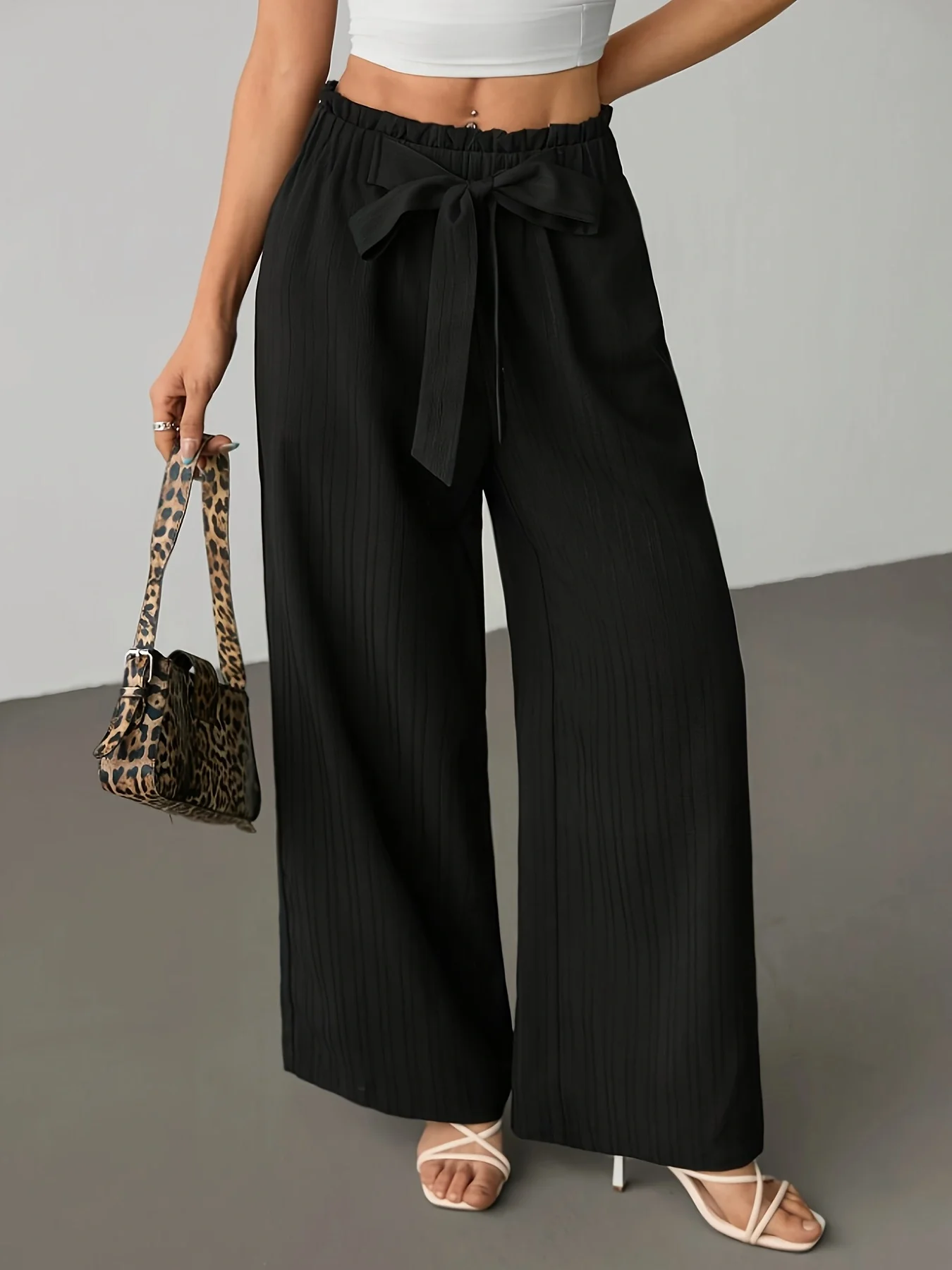 Striped Ruffled Wide-Leg Pants