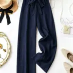 Stretchy Wide-Leg Pants with Bow