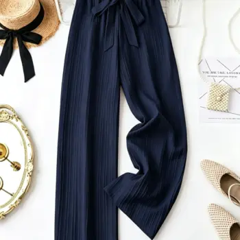 Stretchy Wide-Leg Pants with Bow
