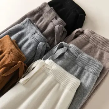 Knitted High-Waisted Ankle-Length Pants