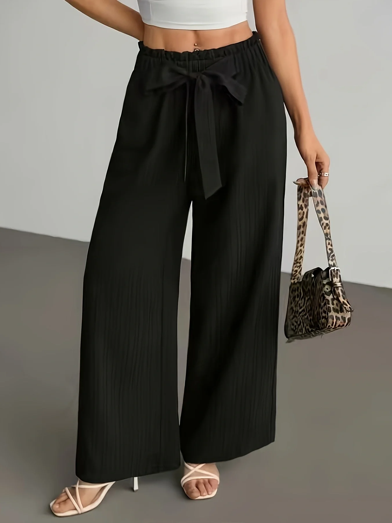 Striped Ruffled Wide-Leg Pants