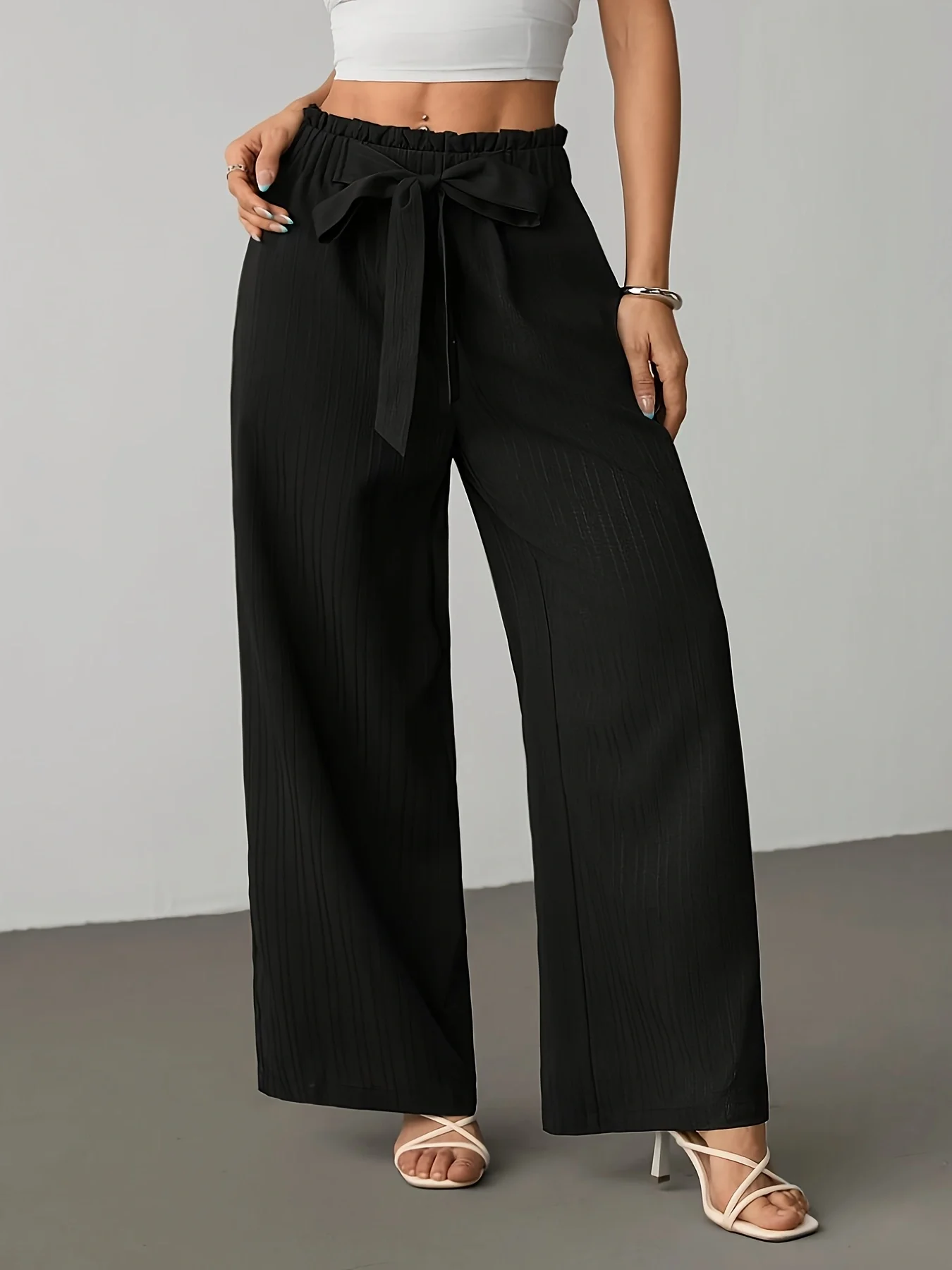 Striped Ruffled Wide-Leg Pants